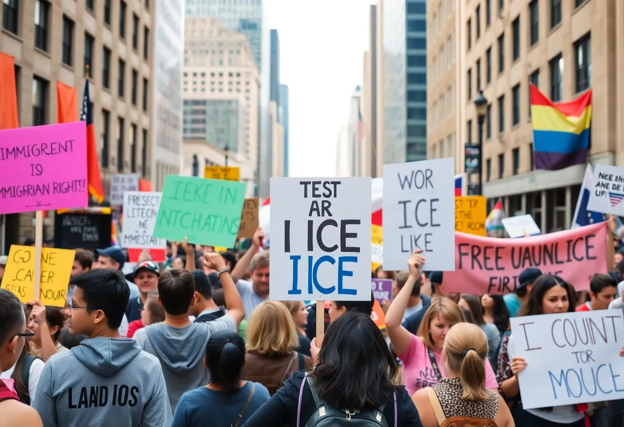 A group of protesters advocating for immigrant rights in Grand Rapids.