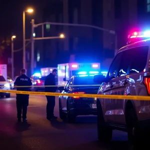 Police investigating a shooting incident in Grand Rapids at night.