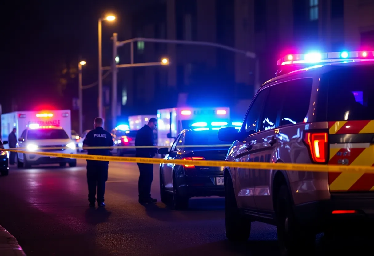 Police investigating a shooting incident in Grand Rapids at night.