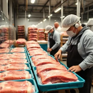 Inspection of frozen ground beef products in a warehouse
