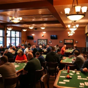 Participants engaged in euchre tournaments at House Rules Board Game Lounge
