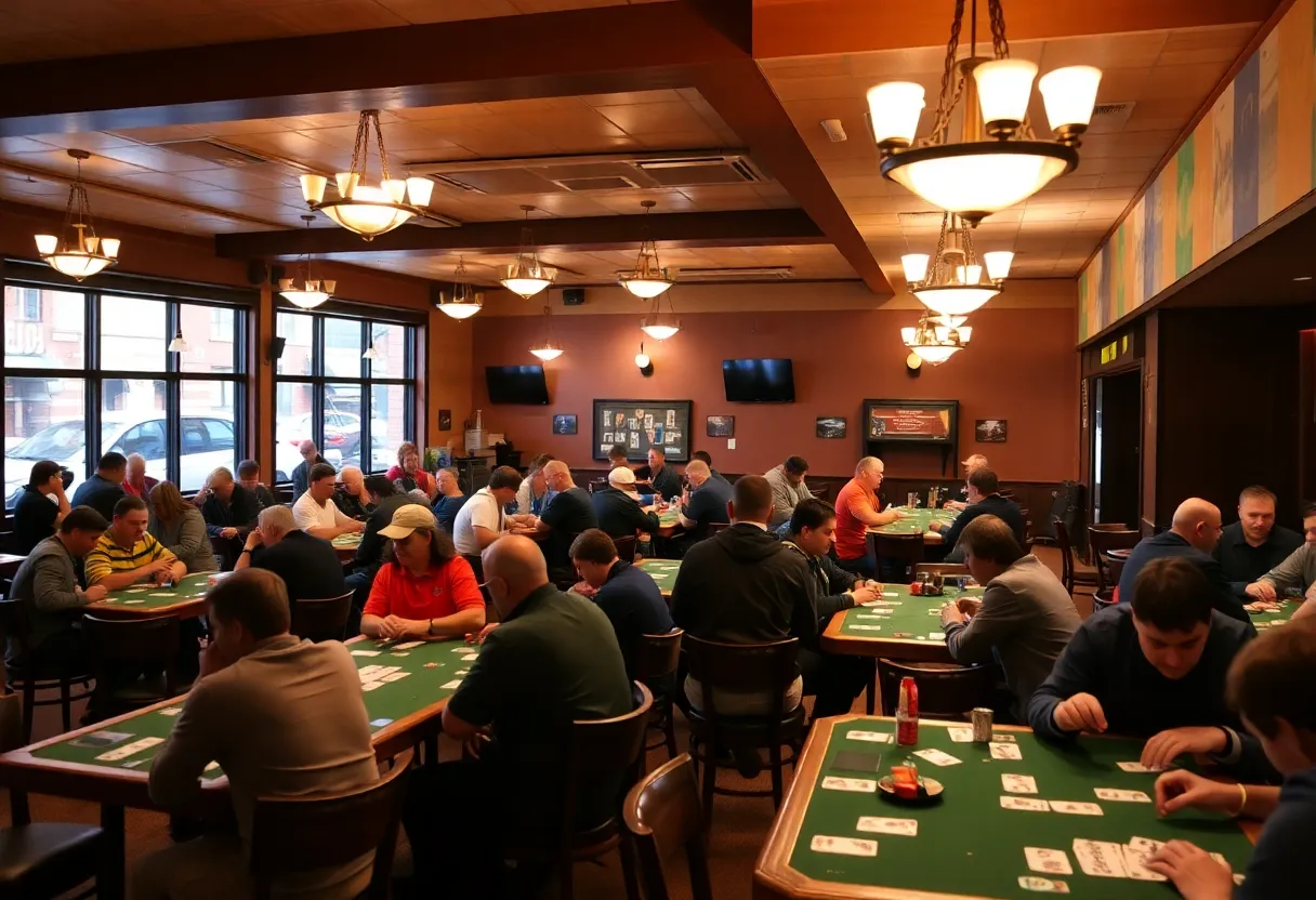 Participants engaged in euchre tournaments at House Rules Board Game Lounge