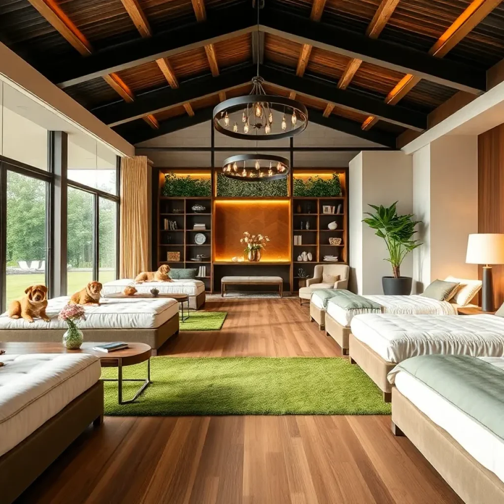 Interior view of K9 Resorts luxury pet hotel showcasing upscale design and amenities for dogs.
