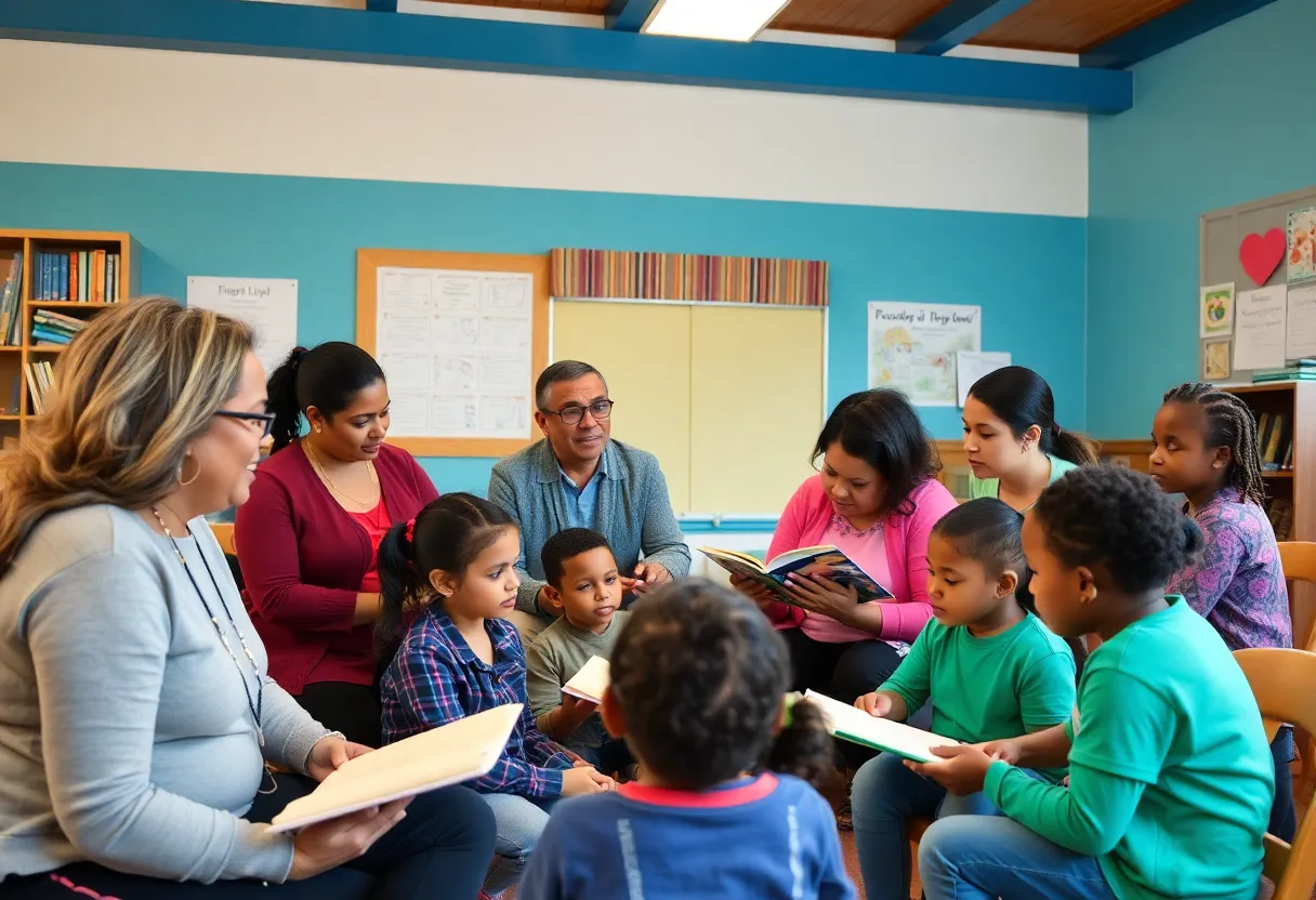 Community members participating in a literacy program