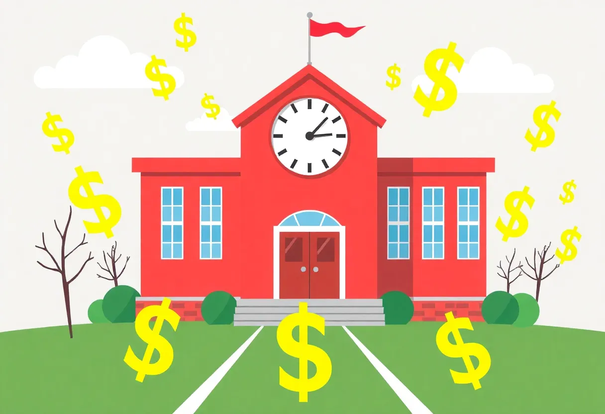 Illustration representing budget uncertainty for schools in Michigan.