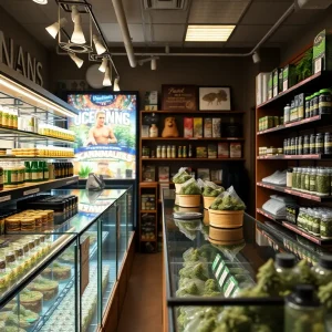A view of a cannabis dispensary in Michigan with products displayed.