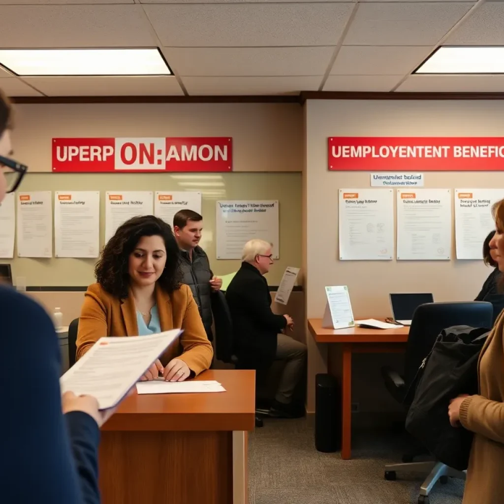 Government office assisting people with unemployment benefits in Michigan