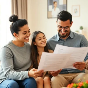 A family reviewing financial documents representing unemployment relief in Michigan.