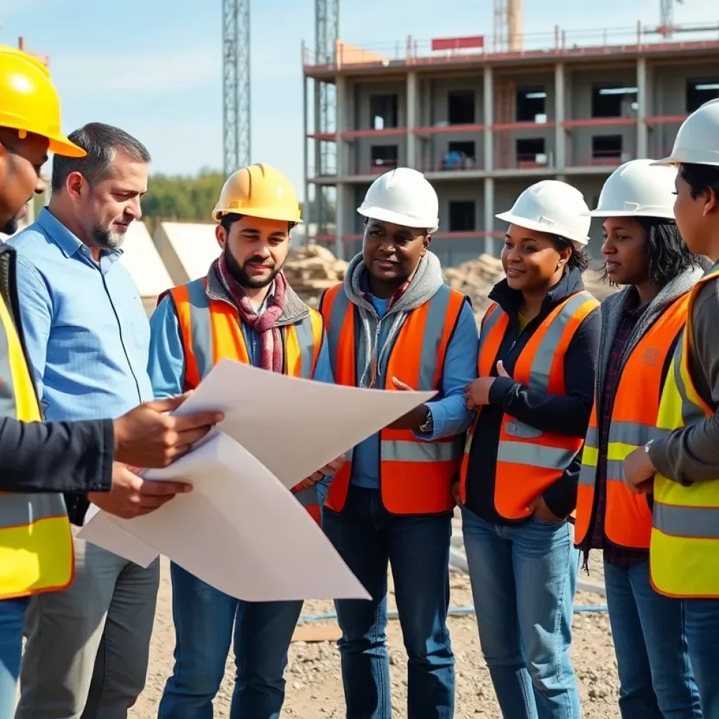 Construction professionals collaborating at a job site in Grand Rapids.