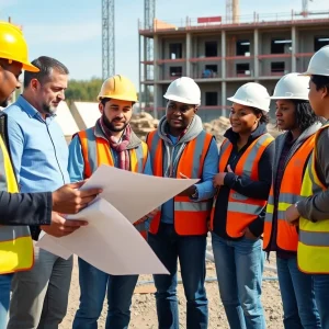 Construction professionals collaborating at a job site in Grand Rapids.