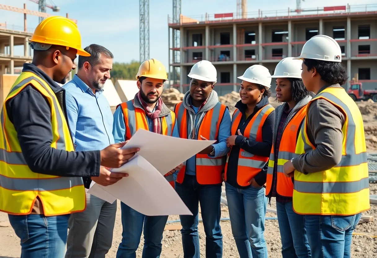 Construction professionals collaborating at a job site in Grand Rapids.