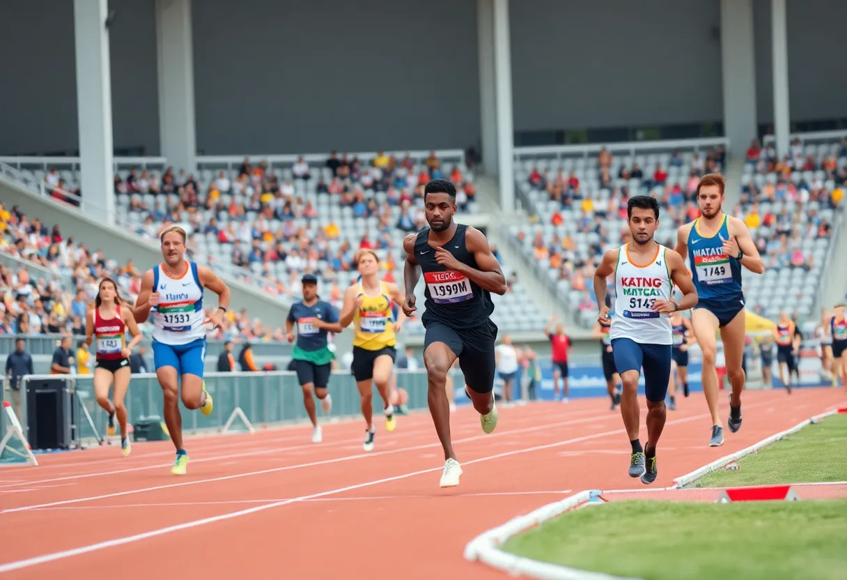 Athletes competing at the Notre Dame track and field meet