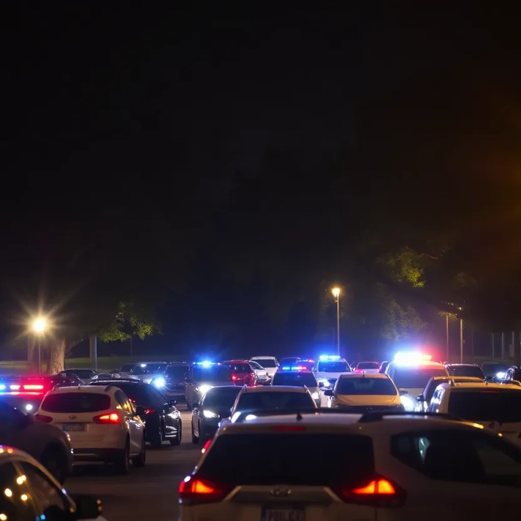 Police lights at Rosa Parks Circle after shooting incident