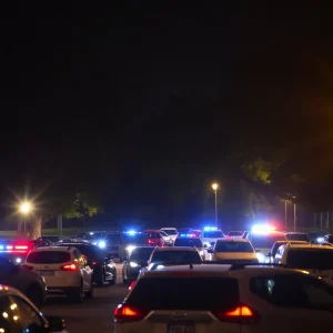 Police lights at Rosa Parks Circle after shooting incident