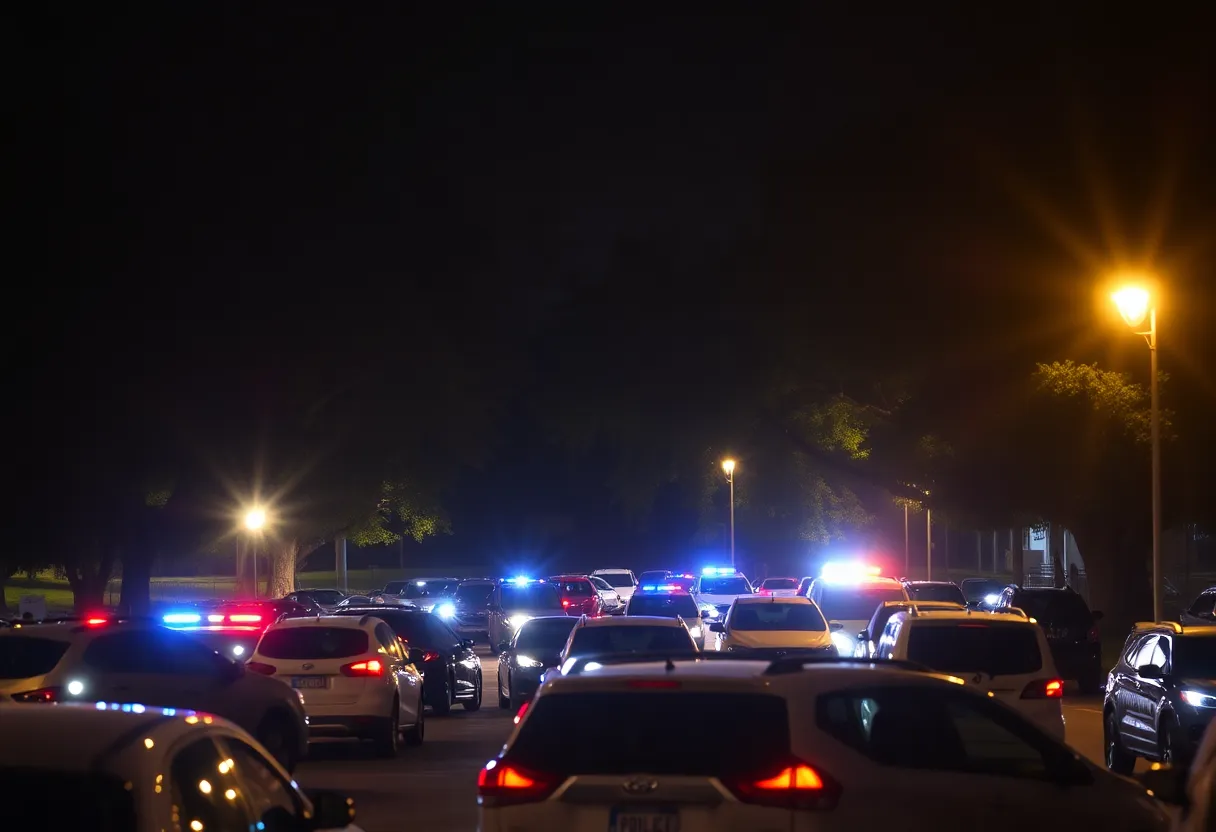 Police lights at Rosa Parks Circle after shooting incident