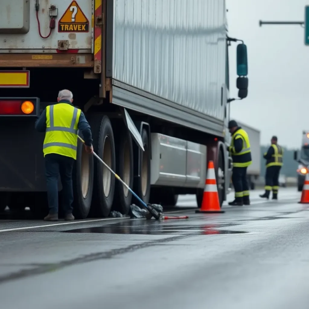 Cleanup efforts after a semi truck crash in Grand Rapids, Michigan