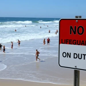 South Haven beach scene highlighting safety issues with no lifeguard.