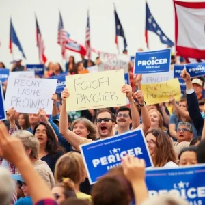 Crowd of supporters at a political rally for Mike Rogers