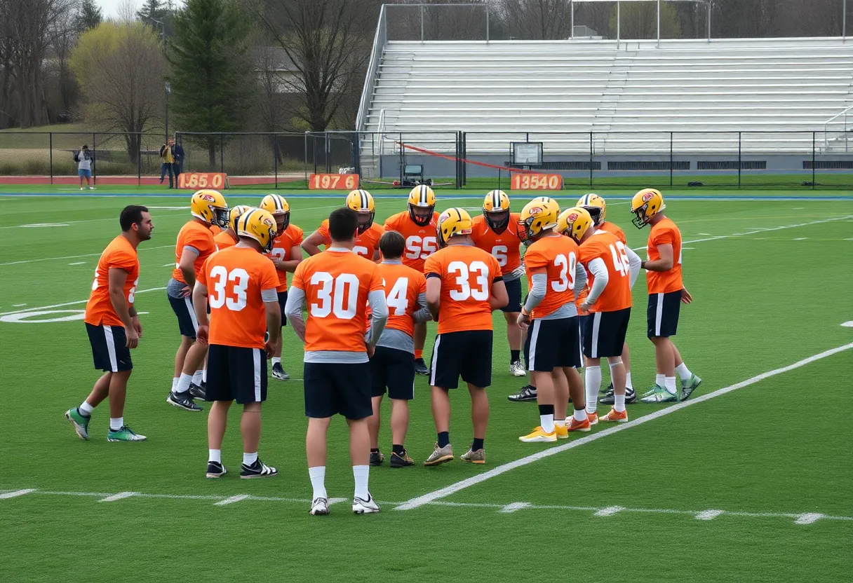 Tennessee football players in training on the field