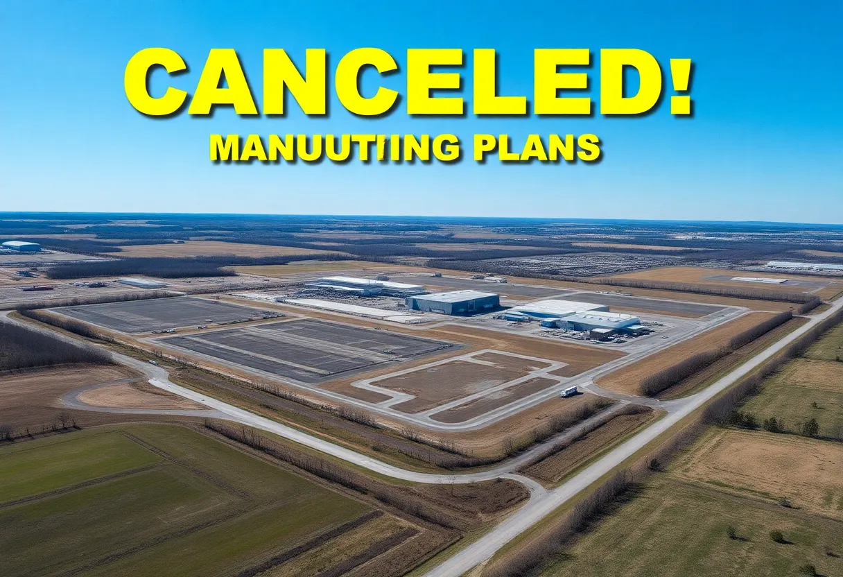 Aerial view of a large vacant site in Michigan previously planned for a semiconductor manufacturing plant.