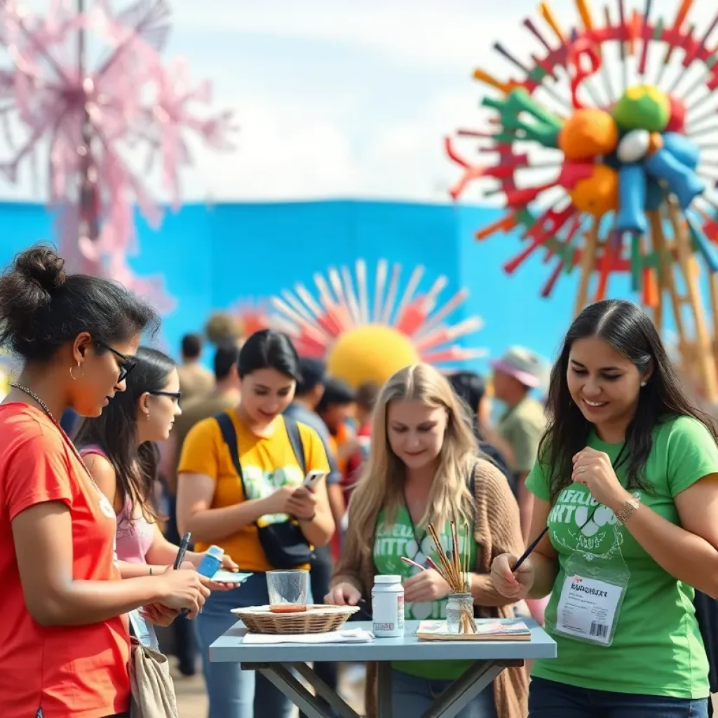 Volunteers assisting at ArtPrize 2025 festival with art installations in the background