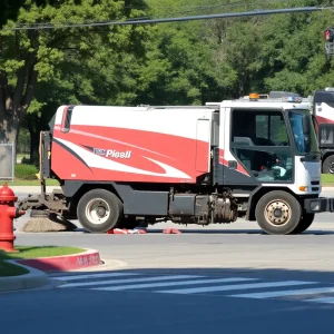 Street sweeper crash in Walker, Michigan, with emergency responders at the scene.