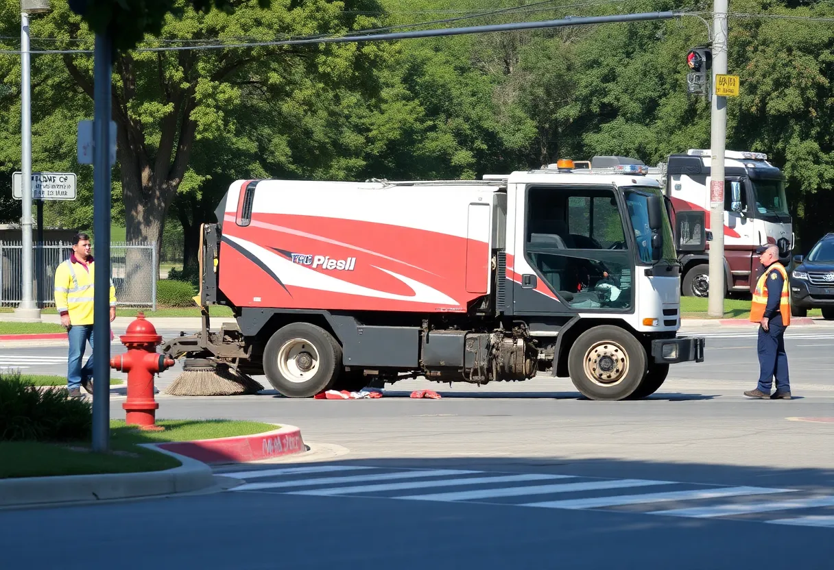 Street sweeper crash in Walker, Michigan, with emergency responders at the scene.