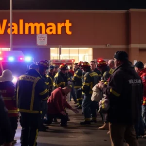 Emergency responders at Walmart after stabbing incident