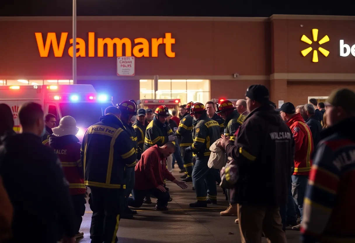 Emergency responders at Walmart after stabbing incident