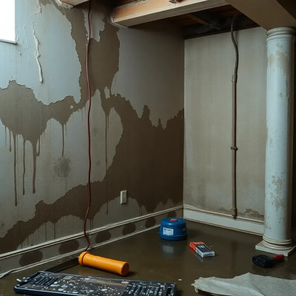 Residential basement with water damage and mold issues