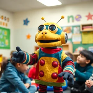 Wimee the Robot with children in a learning environment