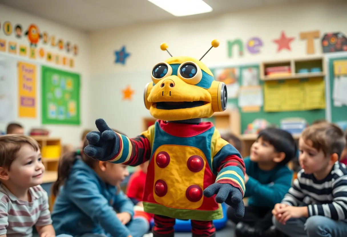 Wimee the Robot with children in a learning environment
