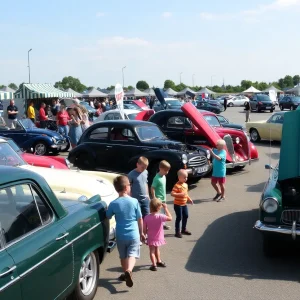 Crowd enjoying the 28th Street Metro Cruise with classic cars and food vendors