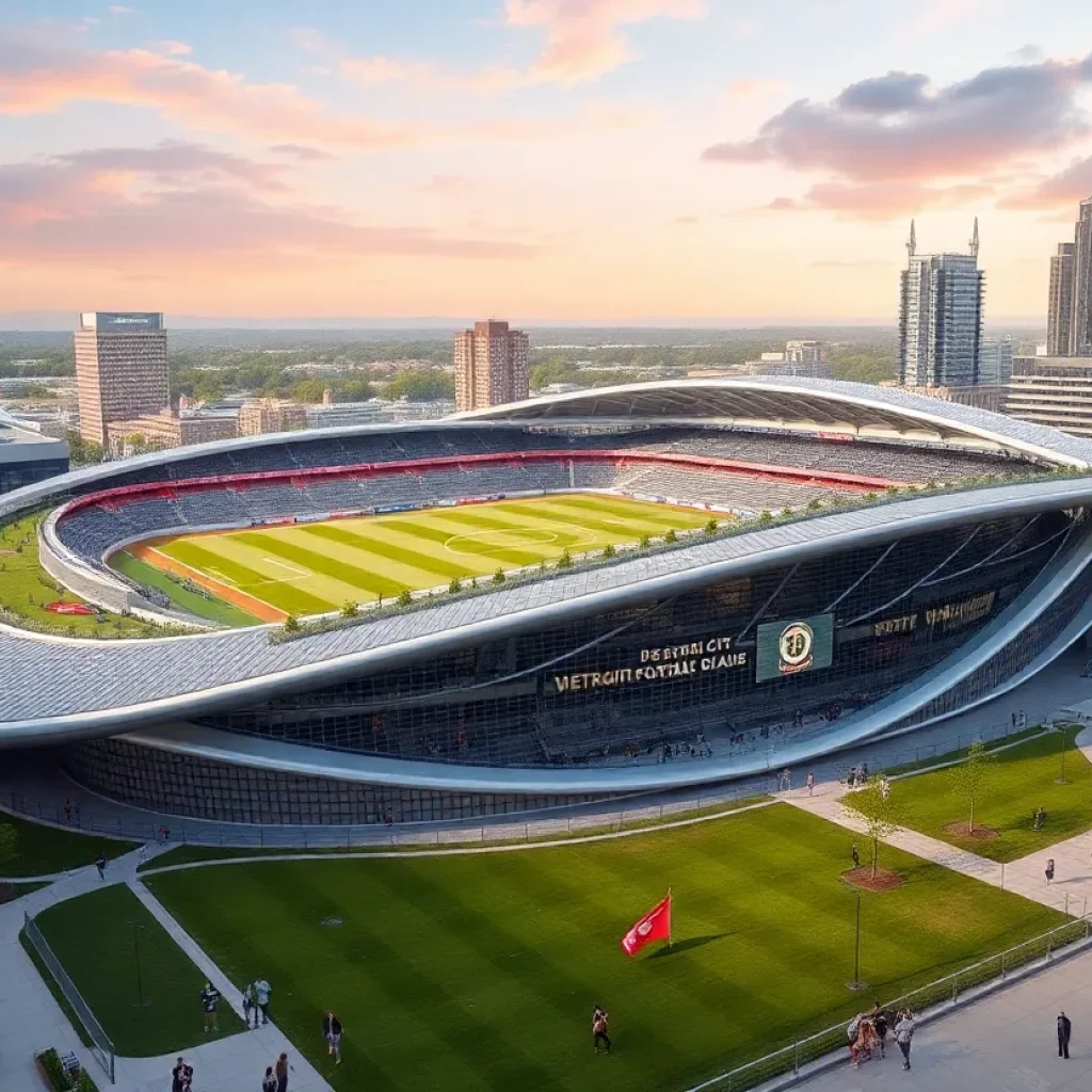 Concept image of AlumniFi Field stadium in Corktown, Detroit