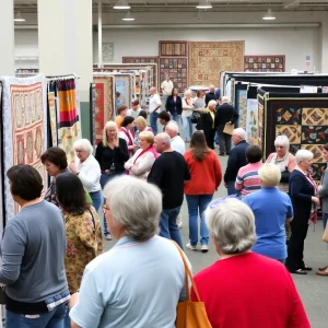 Attendees exploring the quilts at the American Quilter's Society Show in Grand Rapids.