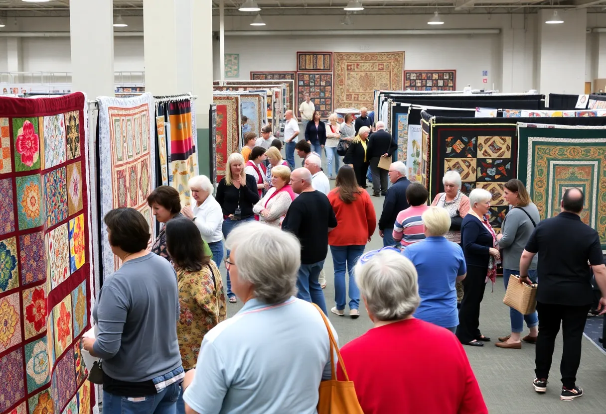 Attendees exploring the quilts at the American Quilter's Society Show in Grand Rapids.