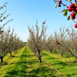 Sparse cherry trees in Traverse City orchards