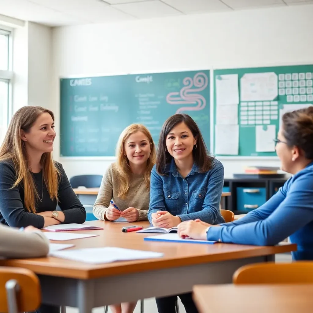 Teachers discussing strategies in a classroom