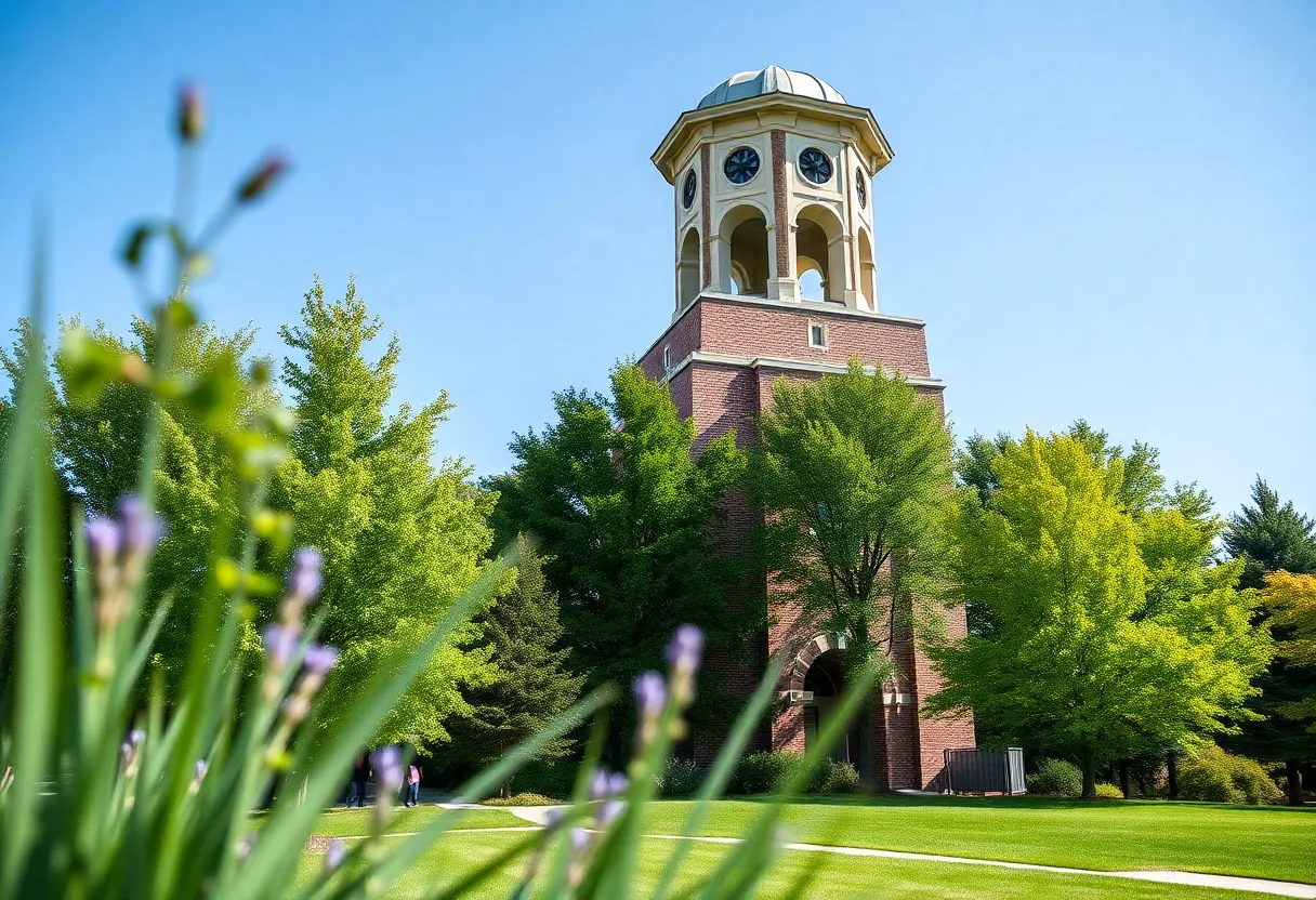 Cook Carillon Tower surrounded by greenery