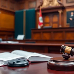 Courtroom scene representing justice