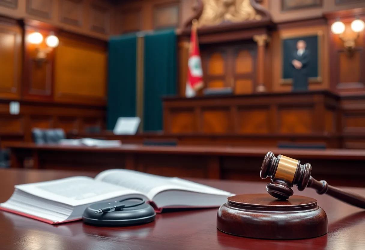 Courtroom scene representing justice