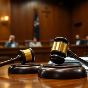 Courtroom scene emphasizing domestic violence verdict
