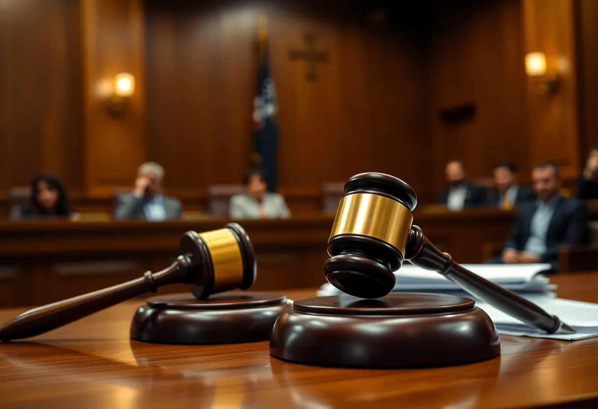 Courtroom scene emphasizing domestic violence verdict