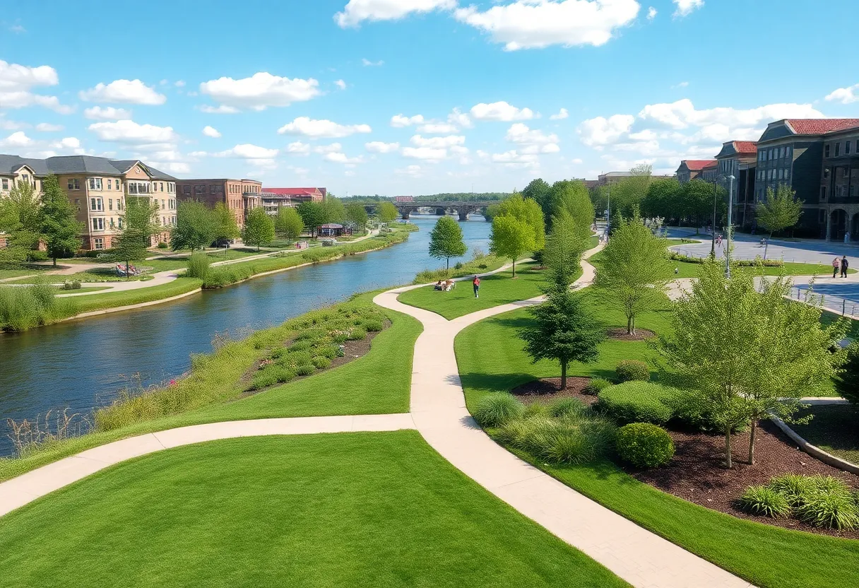 A view of the planned East Riverfront Park along the Grand River