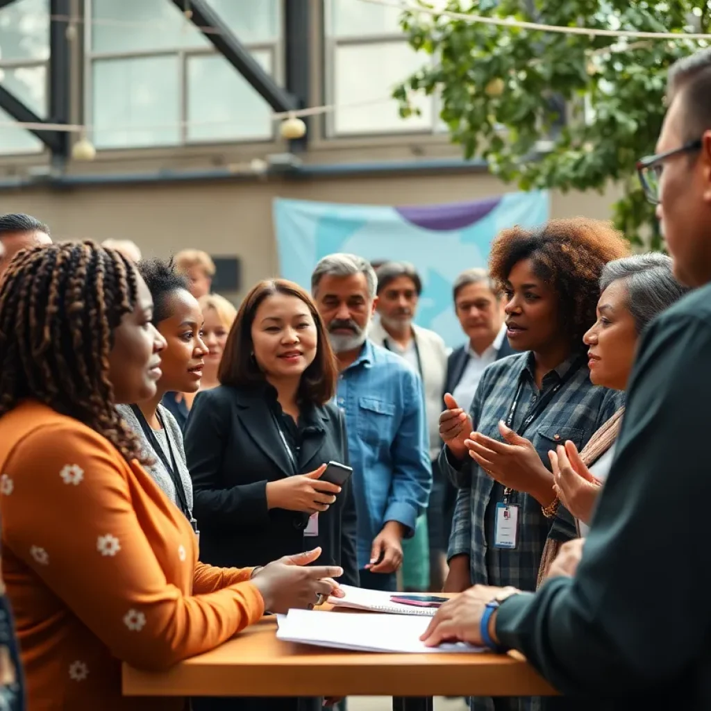 Community members discussing civic education at a Ford50 Campaign event.