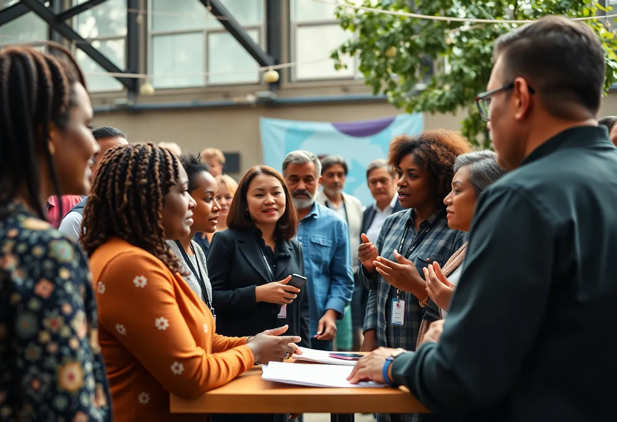 Community members discussing civic education at a Ford50 Campaign event.