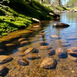 Rare freshwater mussels in a clear creek