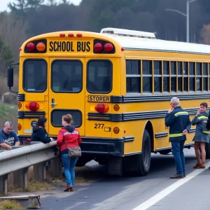 Police and emergency responders at the scene of a bus accident involving students.