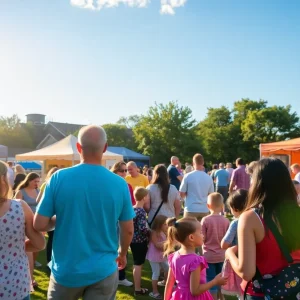 Families enjoying community events in Grand Rapids park