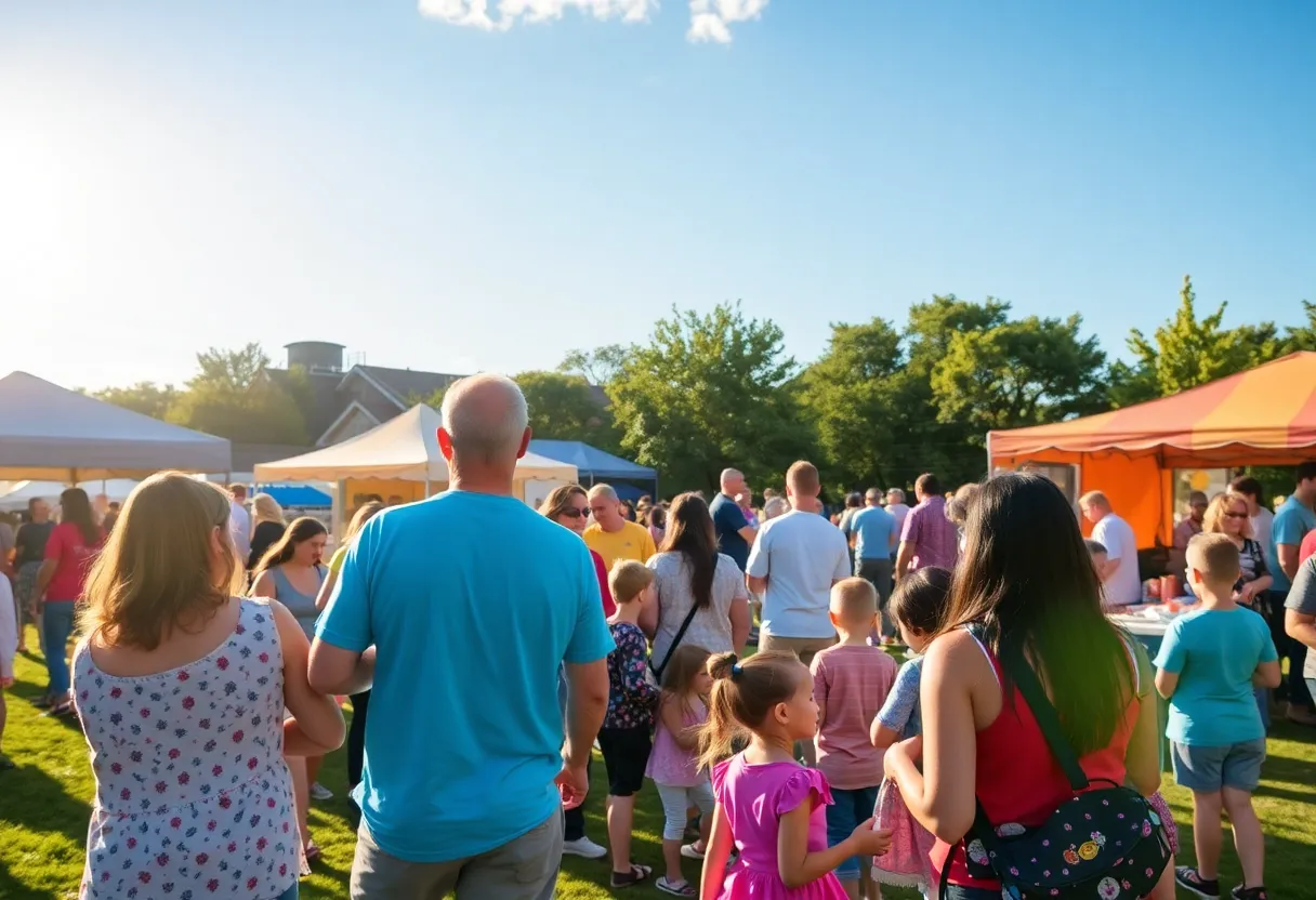 Families enjoying community events in Grand Rapids park